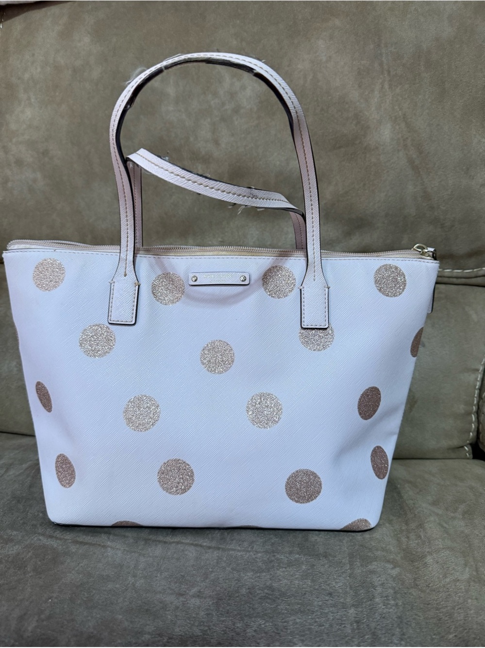 Kate Spade Women's Pink Tote Bag with Rose Gold Polka Dots